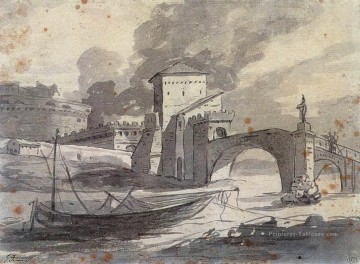  Louis Art - Vue du néoclassicisme du Tibre et du Castel St Angelo Jacques Louis David